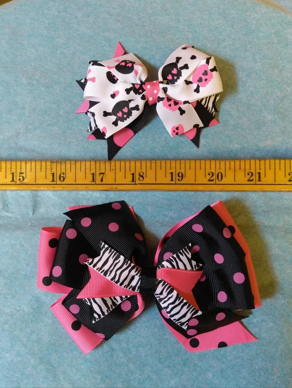 Handmade Boutique Pink And Black Skull Stacked Hair Bows 🩷🖤